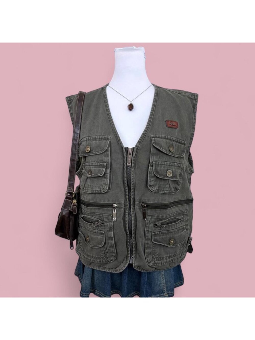 gray gorpcore cargo fishing vest